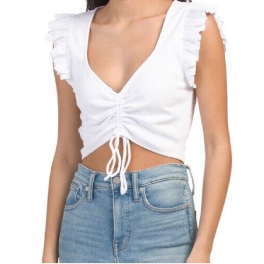 Zara White Ruffled Crop Top